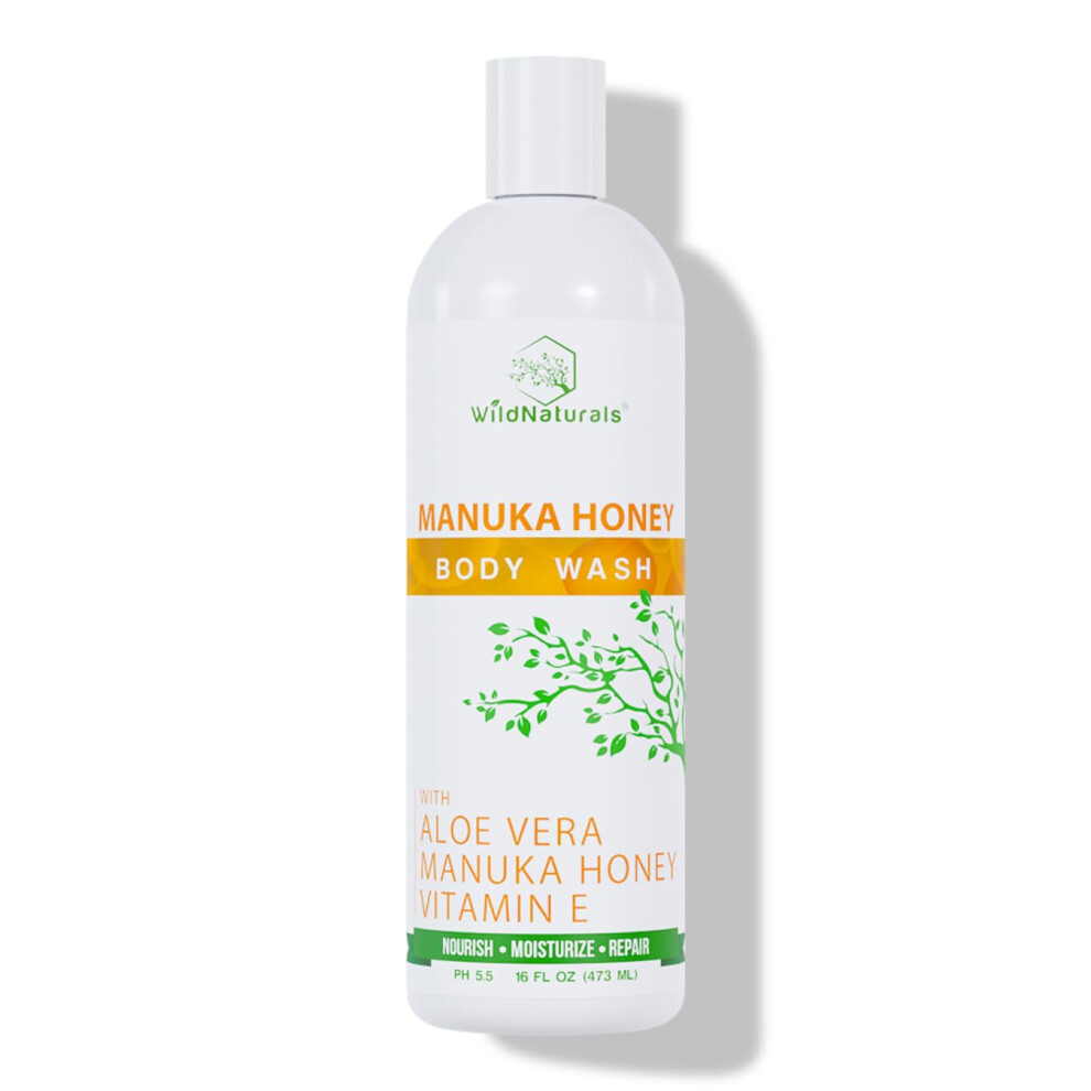 Wild Naturals Manuka Honey Eczema And Psoriasis Body Wash - Organic Vegan & Gluten-Free Body Wash With Manuka Honey Aloe Vera & Cehami Flower Extract - Sulfa