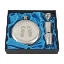 Plaja tematica 10 oz rotunda """" Flip Flops """" Set de cadouri cu doua pahare cu doua pahare ?i o plnie ntr -o cutie de cadouri negre