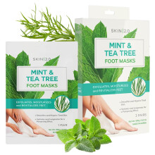 Skin 2.0 Tea Tree en Mint Voetmaskers Hydraterende sokken - Bestrijdt voetschimmel Ontgift en exfolieert Ontspannend en verkoelend voetmasker - W
