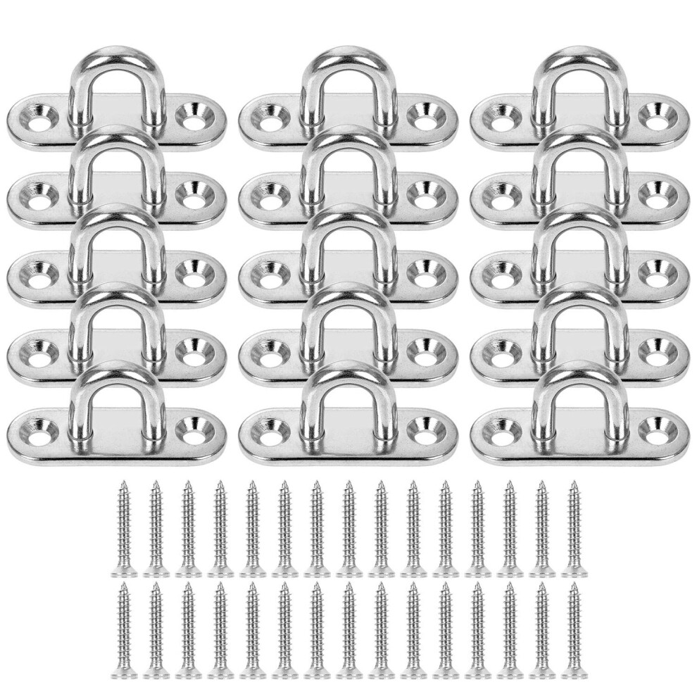 FWEEK 15 Pack 1.8 inch Stainless Steel Ceiling Hook Pad Eye Plate M5 Oblong Pad Eye Marine Hardware Staple Hook Loop Wall Mount Hanger Hook with 30 P-image-OPC-PHRDZNY-NEW