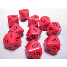 Chessex Dice Set: Opaque Red With Black - Ten -Sided Die D10 Set (10)