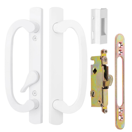 Offset Sliding Patio Door Handle Kit – 3-15/16" Hole Center, Fits 1-3/8" To 2" Doors, 45° Keyway, Non-Keyed, White Zinc
