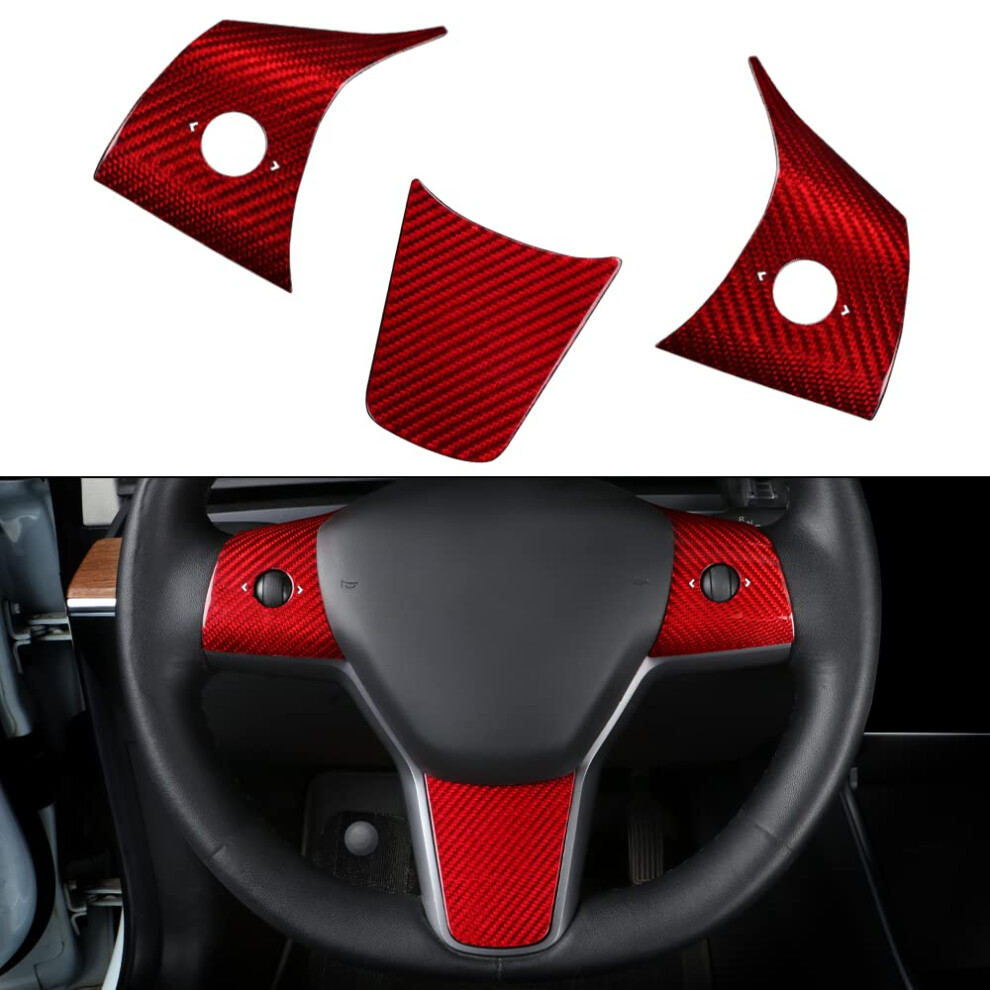 Jswan Real Carbon Fiber Steering Wheel Panel Cover For Tesla Model 3 2017 To 2023 Model Y 2020 To 2024 Steering Wheel Button Frame Cover Accessor 704444287705