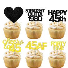 18pcs Black Glitter Glitter Desert Cupcake Pick for Straight Outta 1980 Cheer la 45 de ani de decorare tematica a livrarilor fericite 45 de ani d