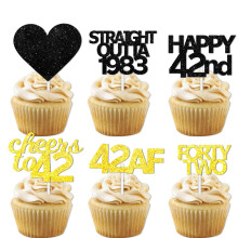 18pcs Black Glitter Glitter Desert Cupcake Pick for Straight Outta 1983 Cheer la 42 de ani de decor tema de livrare Fericita 42 de na?tere pentru