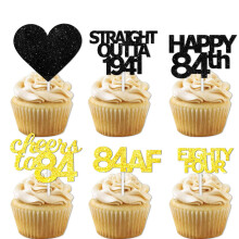 18pcs Black Glitter Glitter Desert Cupcake Pick for Straight Outta 1941 Cheer la 84 de ani Decor tema Decor