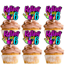 18pcs Glitter Bowling Ball Dessert Cupcake Topper Bowling Rolling into 6 Theme Decor Supplies Boys Girls Happy 6th Birthday Party Decorations