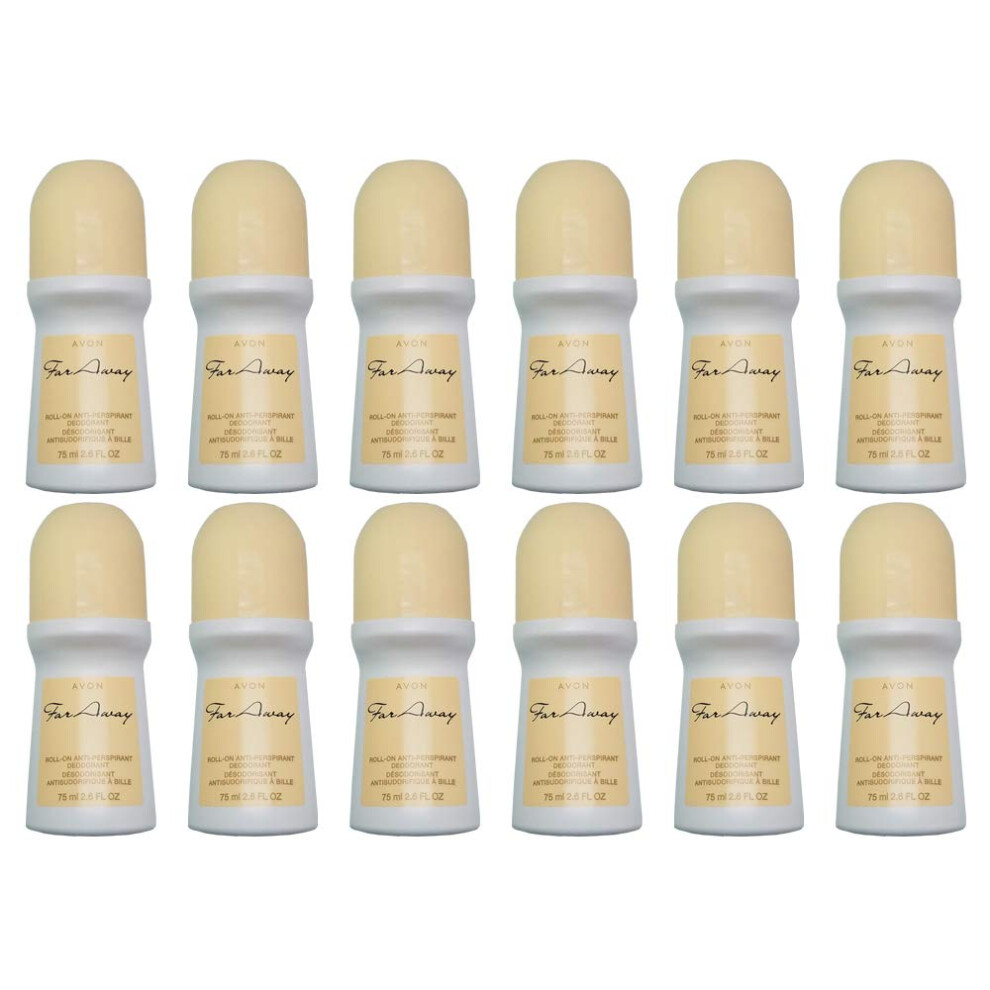 Antiperspirant Deodorants Roll On Far Away by Avon 2.6 Ounces. 12-Pack