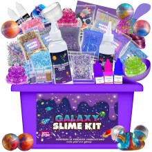 Mini Galaxy Slijm Kit, Galactic Slijmbal Maken met Glow in The Dark Stickers, DIY Glitter Crunchy Foam Slijm