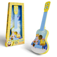 Lollipop SpongeBob Ukulele-Gitarrenspielzeug, 4-saitige Mini-Gitarre, Musikinstrument, pdagogisches Lernspielzeug, kann mit Riemen oder Plektren ges