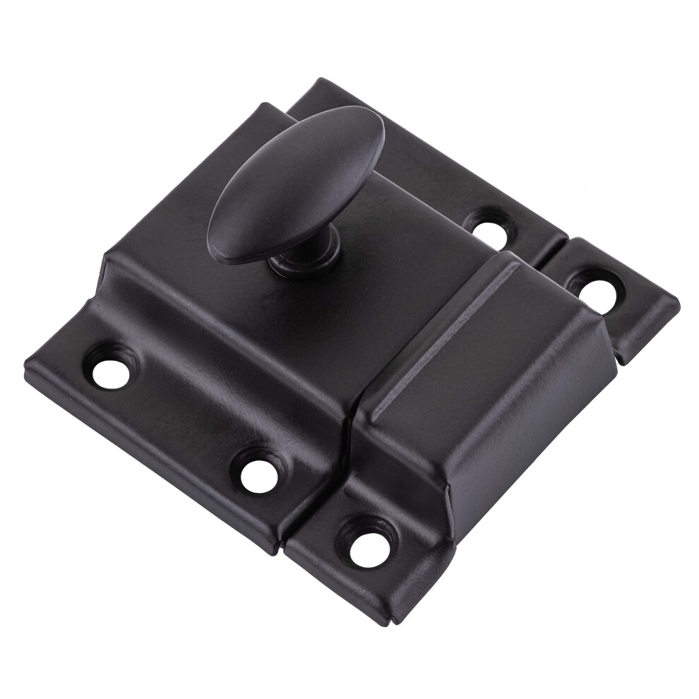 Small Stamped Oil Rubbed Bronze Cabinet Door Latch - 1 7/8"""" ? 1 7/8"""" - Pack of 6 - Spring Loaded Cupboard Door Latch with Oval Turn - Vintage C-image-OPC-PHRF5BN-NEW