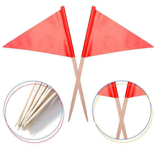 stidsds Solid Red Cupcake Toppers Flags Mini Small Plain Red Triangle Toothpick Stick Flag Blank DIY Color Decoration(100 pcs) 1