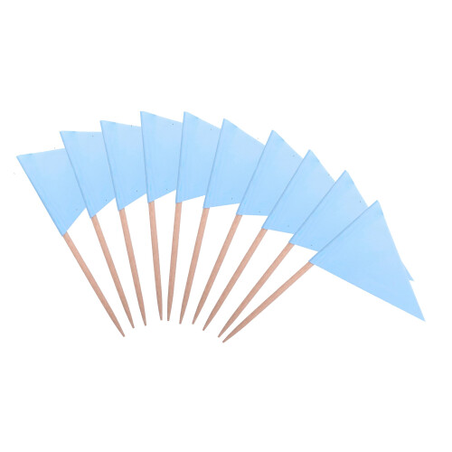 stidsds Solid Sky Blue Cupcake Toppers Flags Mini Small Plain Sky Blue Triangle Toothpick Stick Flag Blank DIY Color Decoration(100 pcs)