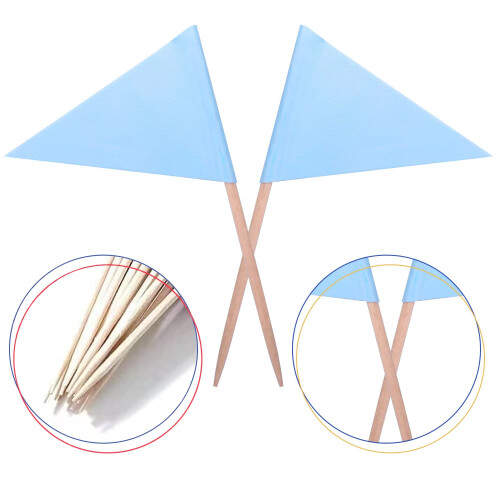 stidsds Solid Sky Blue Cupcake Toppers Flags Mini Small Plain Sky Blue Triangle Toothpick Stick Flag Blank DIY Color Decoration(100 pcs) 1