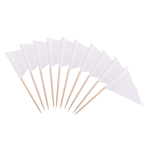 stidsds Solid White Cupcake Toppers Flags Mini Small Plain White Triangle Toothpick Stick Flag Blank DIY Color Decoration(100 pcs)