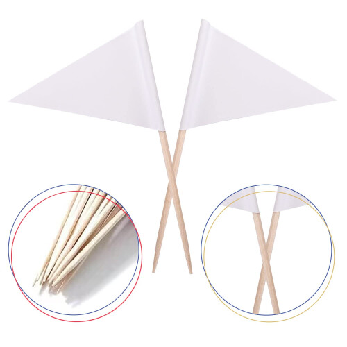stidsds Solid White Cupcake Toppers Flags Mini Small Plain White Triangle Toothpick Stick Flag Blank DIY Color Decoration(100 pcs) 1
