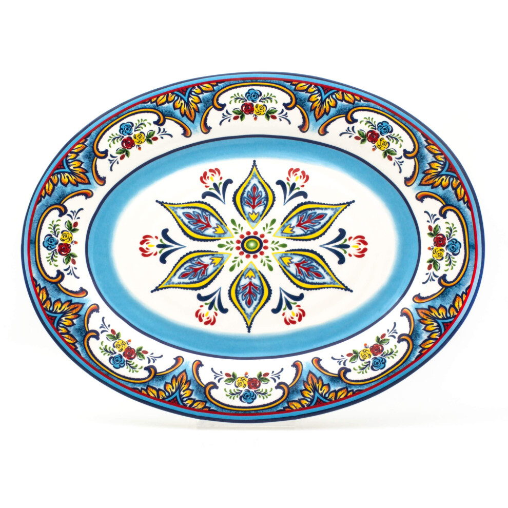 Euro Ceramica Zanzibar Collection 18-Inch Large Oval Platter | Serving Tray | Turkey Platter | Holiday Center Piece Multicolor