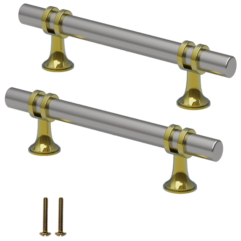 TAOEIFUOR Kitchen Cabinet Door Handles for Cupboard Wardrobe Closet Dress Drawer Pulls (Steel-5PACK  Brushed Nickle+Gold  Hole Center:3-3/4 Inch-image-OPC-PHRF5X2-NEW