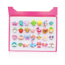Elemirsa 28pcs Little Girl Rings Princess Game Trep Play & Dress Up Jewel Rings Set mehrfarbige verstellbare weibliche weibliche 4-12 Jahre Gebur