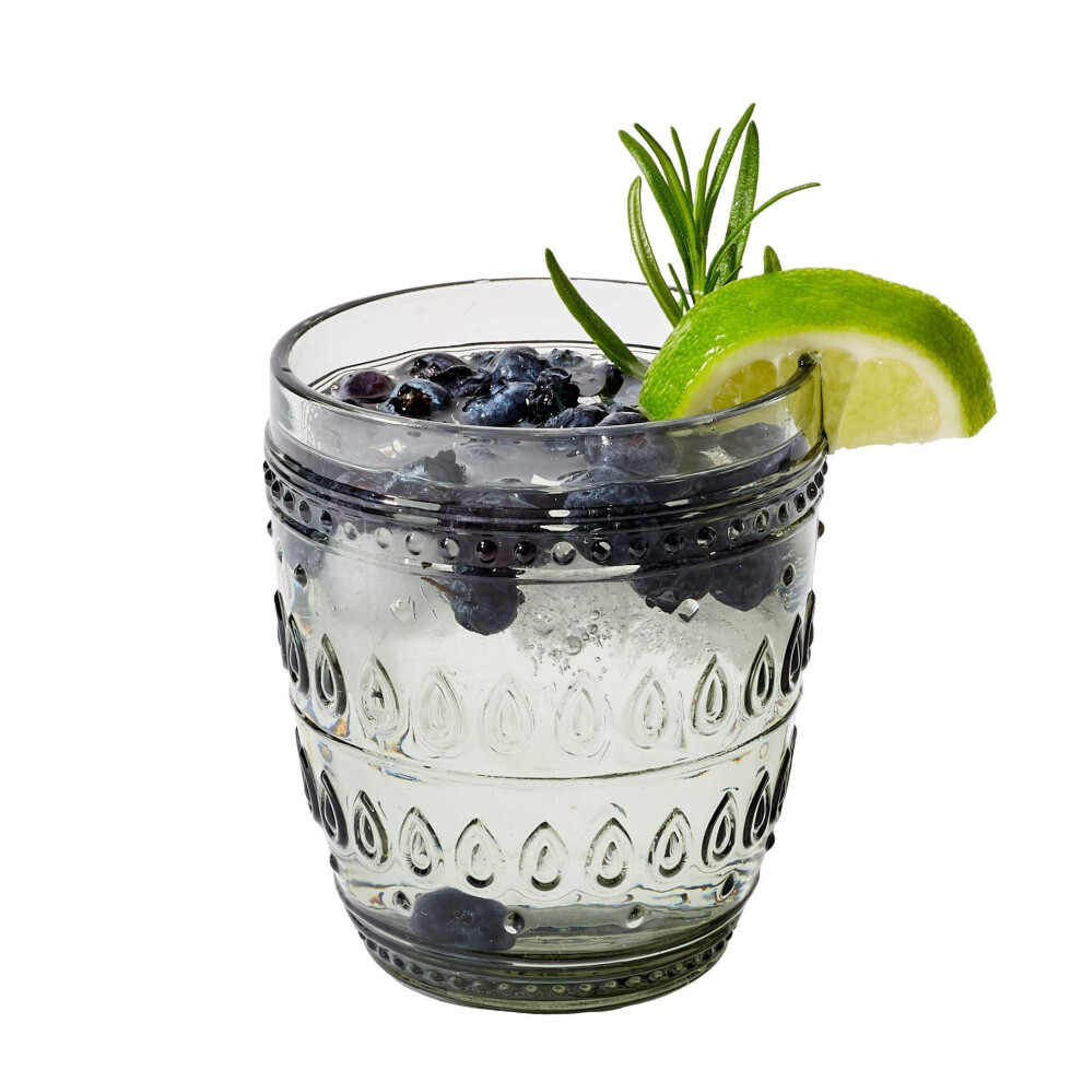 Euro Ceramica Fez Collection Drinkware and Glasses 12oz Old Fashion Set of 4 Teardrop Mandala Design Grey