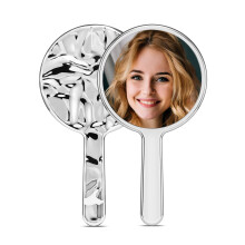 MIRRORNOVA Handheld Mirror Water Ripples Hand Mirror with Handle for Make up Round Silver Medium (4 x 8.7 inches)
