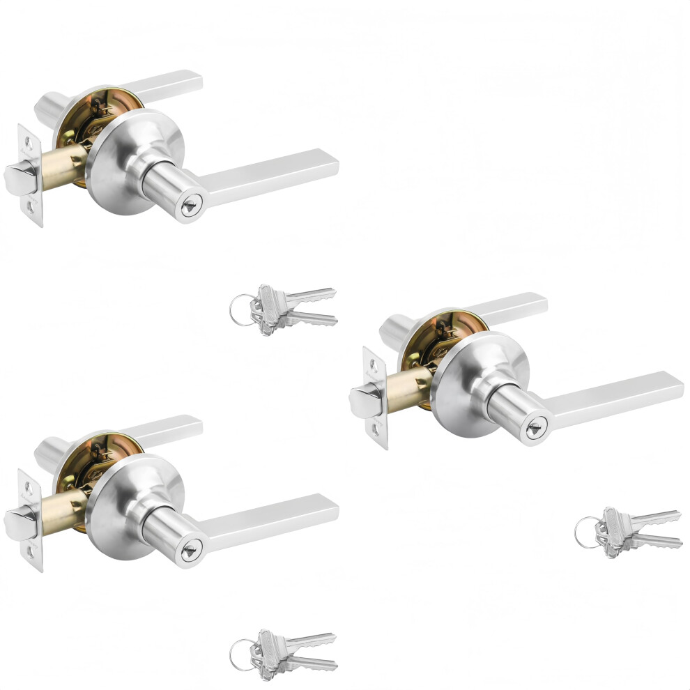 Annfuz 3Pack [Keyed Alike] Entrance Door Levers Exterior Interior Keyed Door Handles With Lock And Same Keys Reversible For Right Left Handed Doo 717326270221