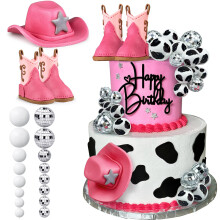 25PCS Cowgirl Cake Decorations Cowgirl Hat and Boot Cake Toppers Disco Ball Cake Topper Western Cowgirl Birthday Baby Shower Party Favors Supplie