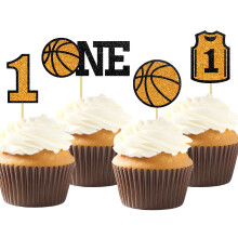 Moitkptt 24Pcs Basketball Cupcake Toppers - First Birthday Basketball Cake Decorations for Baby Shower BAK001