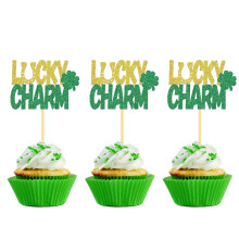 24 PC -uri ST Patrick's Day Lucky Charm Cupcake Toppers Shamrock Cupcake Toppers Four Leaf Clover Decora?ii pentru tort pentru decora?iuni de Ziu