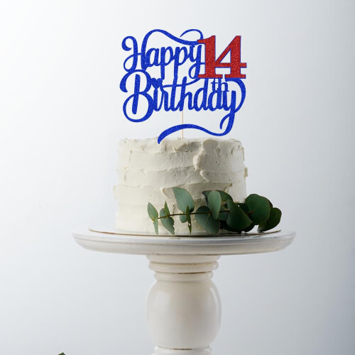 Glitter Happy 14th Birthday Cake Topperi 1