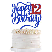 Qertesl Glitter Happy 12th Birthday Cake Topper-Hello 12 Cheers to 12 Years 12 Anniversary 12 Fabulous Cake Decor Boys and irls 12th Birthday Par