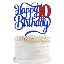Qertesl Glitter Happy 10th Birthday Cake Topper-Hello 10 Cheers to 10 Years 10 Anniversary 10 Fabulous Cake Decor Boys and irls 10th Birthday Par