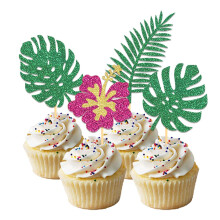 24 pcs Glitter Cupcake Toppers Toppers Palm Tree Topper Aloha Cupcake Alege decora?iuni de cupcake pentru flori pentru Luau Hawaiian Tema pentru