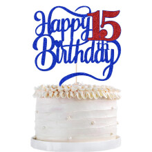 Glitter Happy 15 Birthday Cake Topper-Hello 15 Cheers la 15 ani 15 aniversare 15 decora?iuni fabuloase pentru tort baie?i ?i irls 15 ani de na?te
