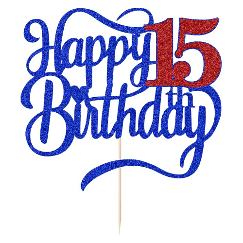 Glitter Happy 15th Birthday Cake Topperi 2