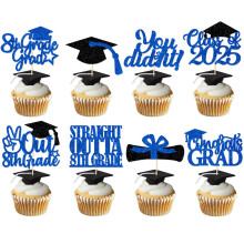 GD8XDG-LS Cupcake Grad Cupcake Toppers Blue Glitter Glitter Clasa a VIII-a Decora?ii pentru petreceri de absolvire 2025 Baie?i pentru copii pentr