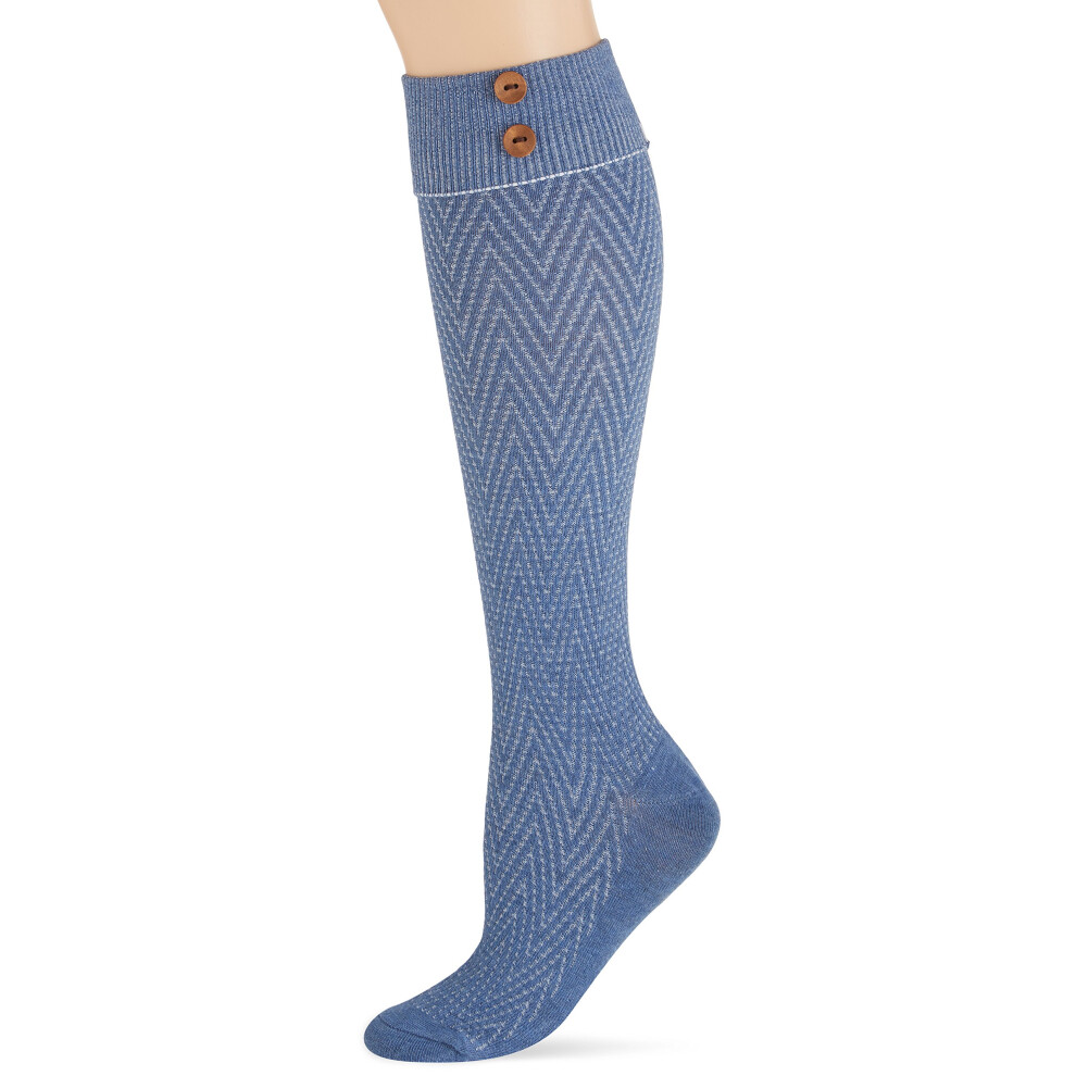 Britt's Knits Boot Socks Chevron Con Bottoni Blu Una Taglia
