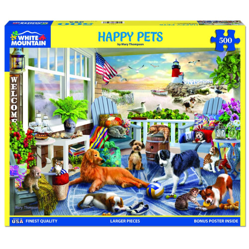 White Mountain Puzzles - Happy Pets - 500 Piece Jigsaw Puzzle 1