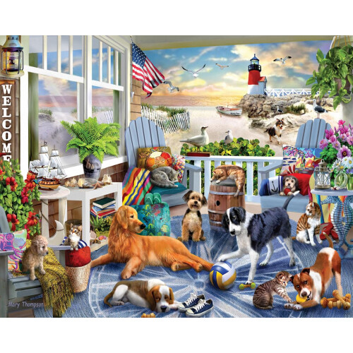 White Mountain Puzzles - Happy Pets - 500 Piece Jigsaw Puzzle