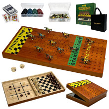 Large 23 inches Horse Race Board Game with Luxury Metal Numbered Horses 4 in 1 Foldable Wood Horse Race Board Game with Dice Poker Chips/Chess &