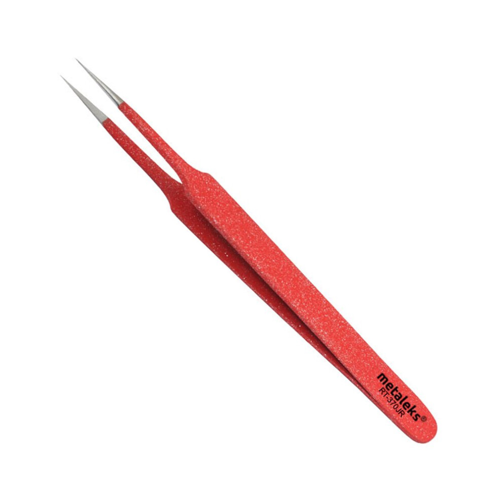 Metaleks Red Eyelash Extension & Ingrown Hair Tweezer Pointed Tip Precision Extra Sharp And Perfectly Aligned For Eyelash Extension & Ingrown Hai