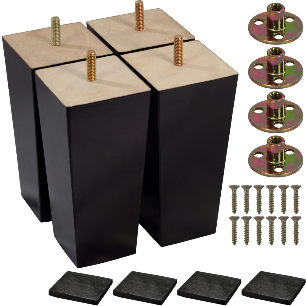 BARIEN 6"""" Square Mid-Century Modern Wood Furniture Legs - Set of 4  Dark Brown  Bolt-On  Up to 1800lbs Weight Capacity  Ideal for Couches  Armch-image-OPC-PHRF8YD-NEW