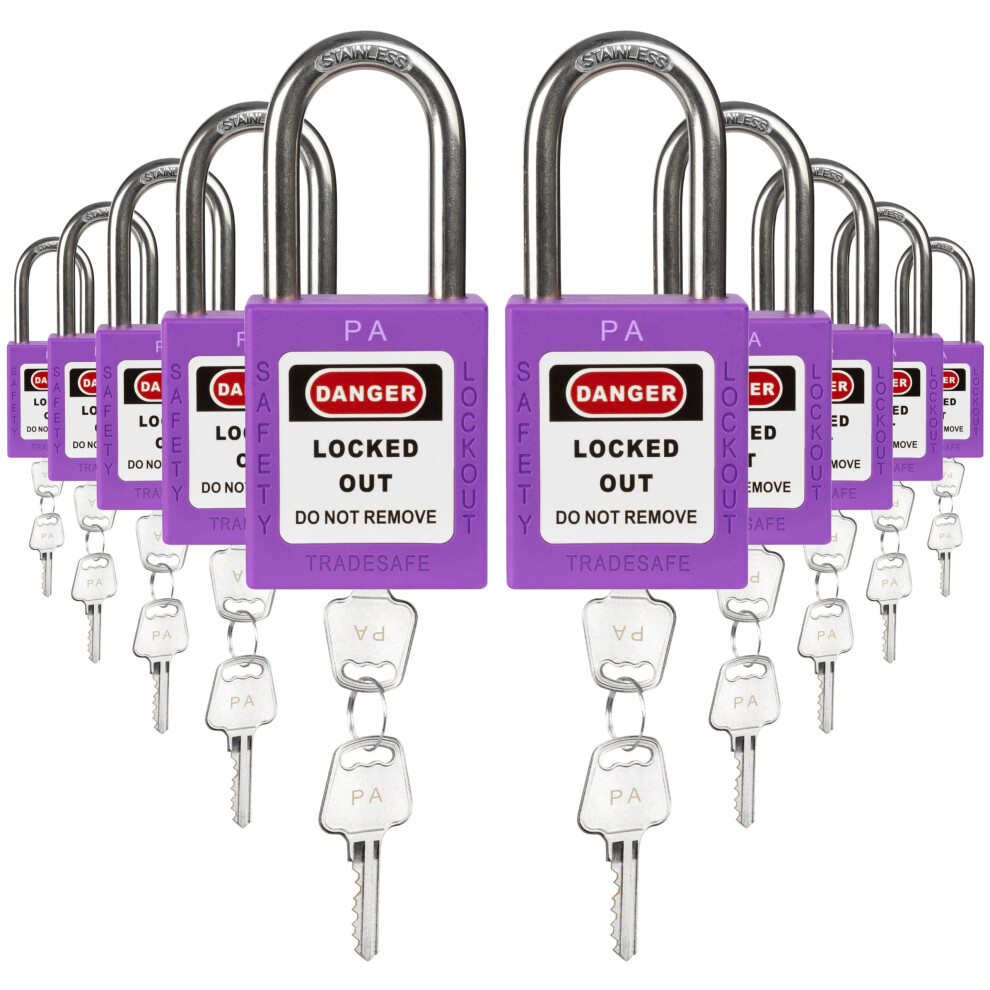 Tradesafe Lockout Tagout Lock Sets 10 Purple Keyed Alike Unlimited Grouping Safety Padlocks 2 Keys Per Lock Osha Compliant Loto Locks For Loc 729105145460