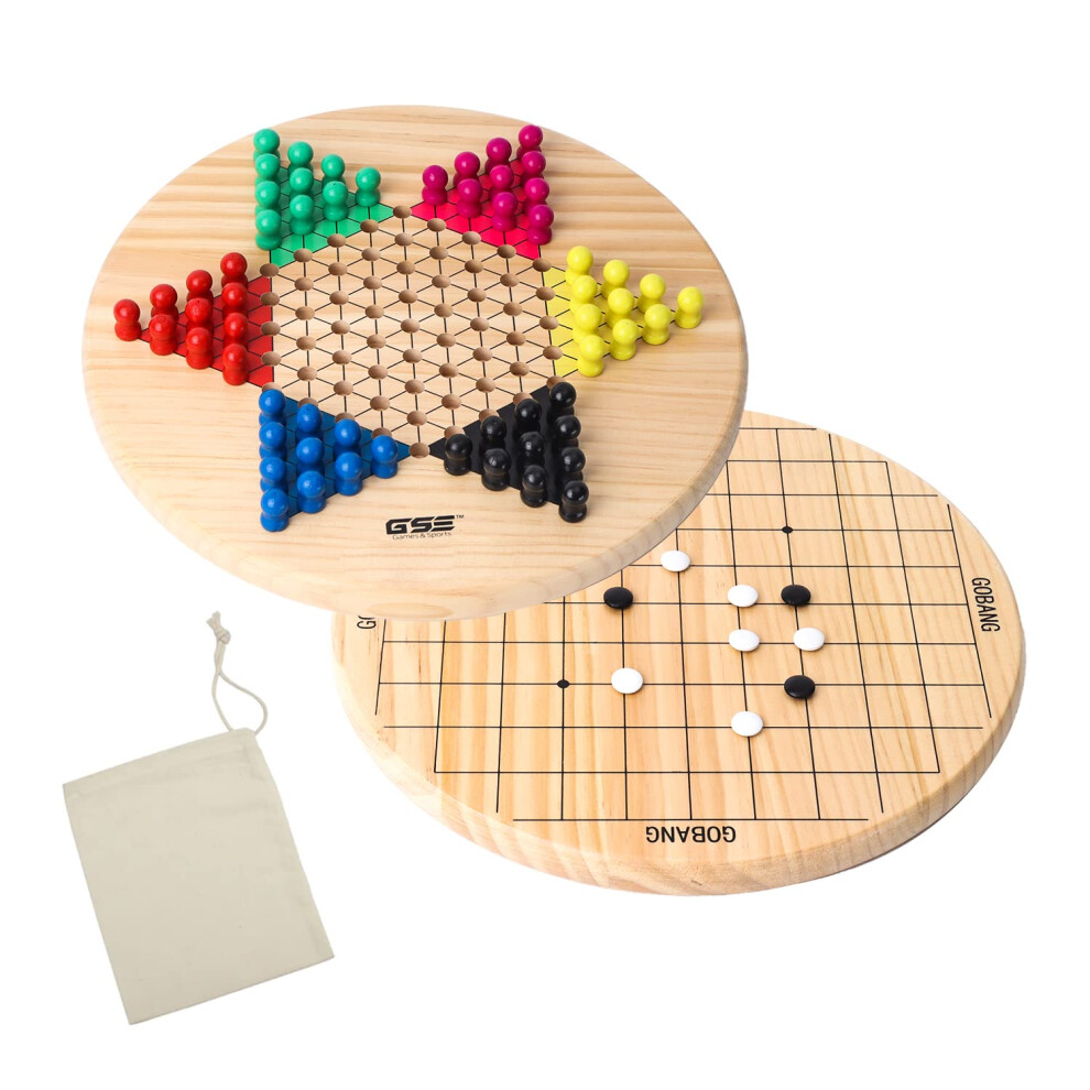 Photos - Board Game GSE Games & Sports Expert 11.5"""" Natural Wood 2-in-1 Chinese Checkers and Gobang  Set with 66 Colorful Wooden Pe
