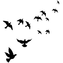 M MLM Black Flying Birds Decal de perete - 12 PC -uri Autocolante de porumbei de vinil pentru dormitor de dormitor pentru copii decor pentru copi