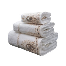 Marina Decoration Premium-Luxus-Dekor, ultraweich, 100 % Baumwolle, transparente Spitze, modernes 3-teiliges Handtuch-Set fr Badezimmer, weie Farbe