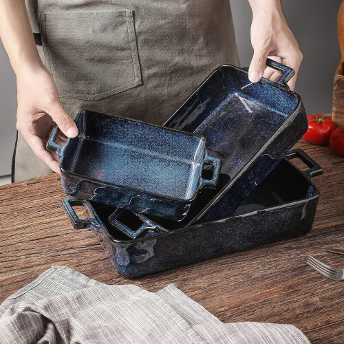VICRAYS Ceramic Bakeware Set Porcelain Rectangular Lasagna Pans Casserole Dish Set for Baking Cooking Kitchen Cake Dinner Banquet and Daily Use 2
