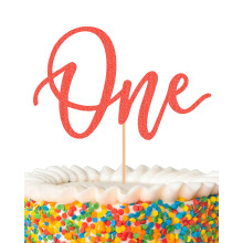 MYAMPED First Birthday Cake Topper - Glitter Red One Sign 1st Birthday Decorating Supplies for Baby Shower Gender Reveal Party or Photo Booth P