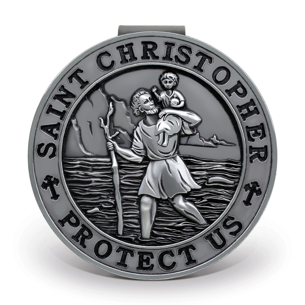 Ploreway St. Christopher Medal For Car Metal Saint Christopher Visor Clip Talisman For Safety Automotive Visor Accessories Gift For Drivers 741365870302