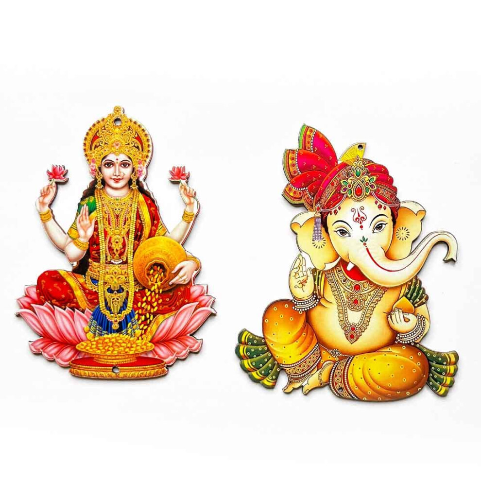 Adikala Lord Ganesh Ji & Laxmi Ji Mdf Dla Diwali | Dussehra | Rangoli | Pooja | Prezent Festiwalowy | Dekoracje Slubne_ (Zestaw 12)-image